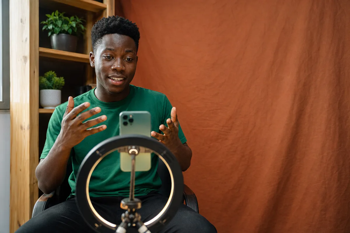 Content creator filming a short video for a client's social channel